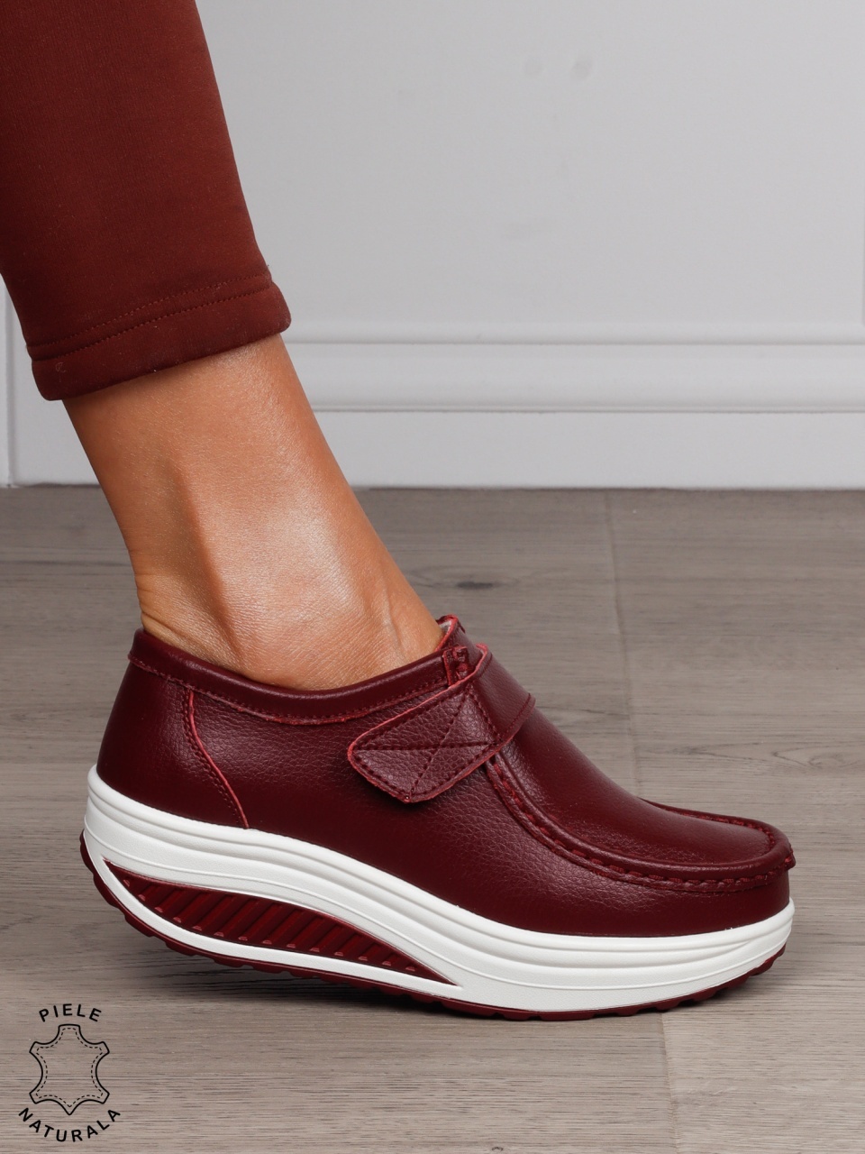 Mocasini dama din Piele Naturala CRL0063 CULOARE:BORDO