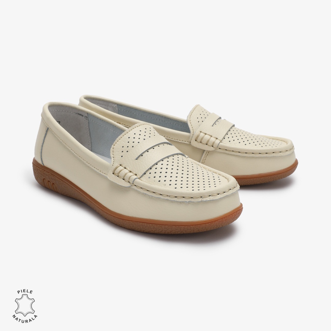 Mocasini dama din Piele Naturala CRL0712 BEJ