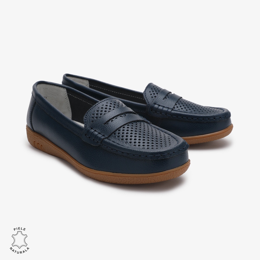 Mocasini dama din Piele Naturala CRL0712 BLEUMARIN