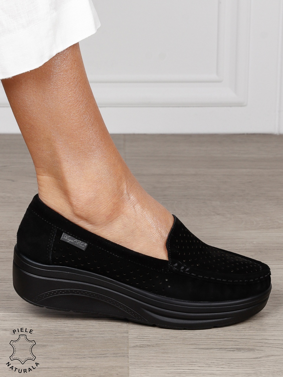 MOCASINI dama din piele naturala intoarsa CRL1579 NEGRU
