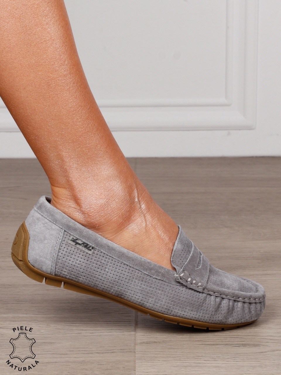 MOCASINI dama din piele naturala Intoarsa cu talpa joasa CRL1582 GRI