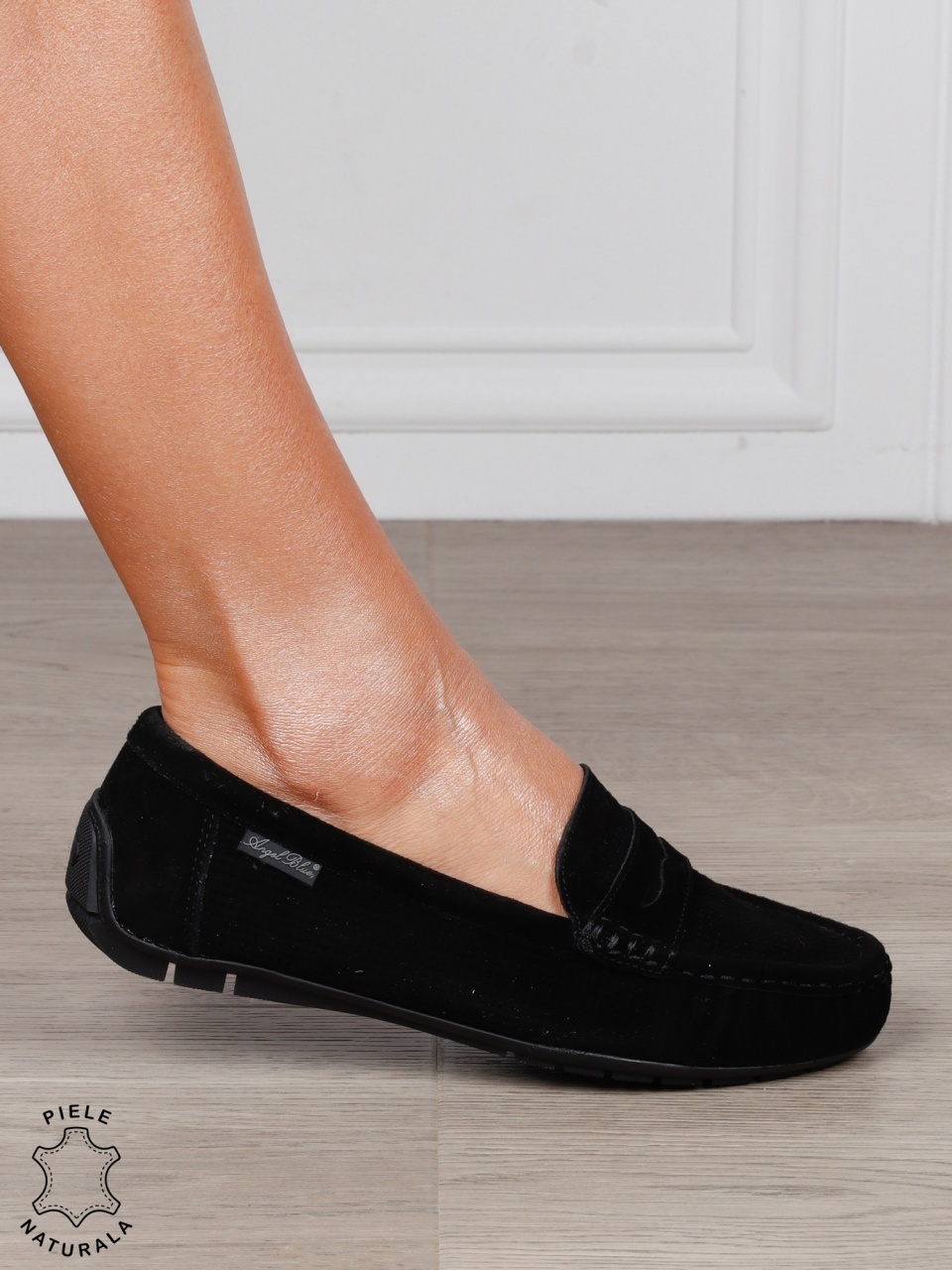 MOCASINI dama din piele naturala Intoarsa cu talpa joasa CRL1582 NEGRU