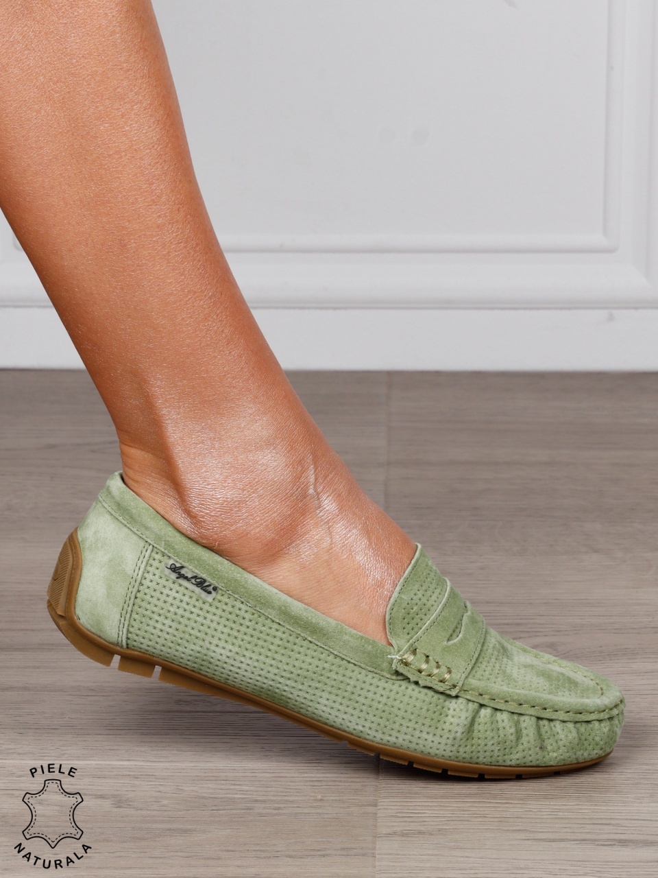 MOCASINI dama din piele naturala Intoarsa cu talpa joasa CRL1582 Verde