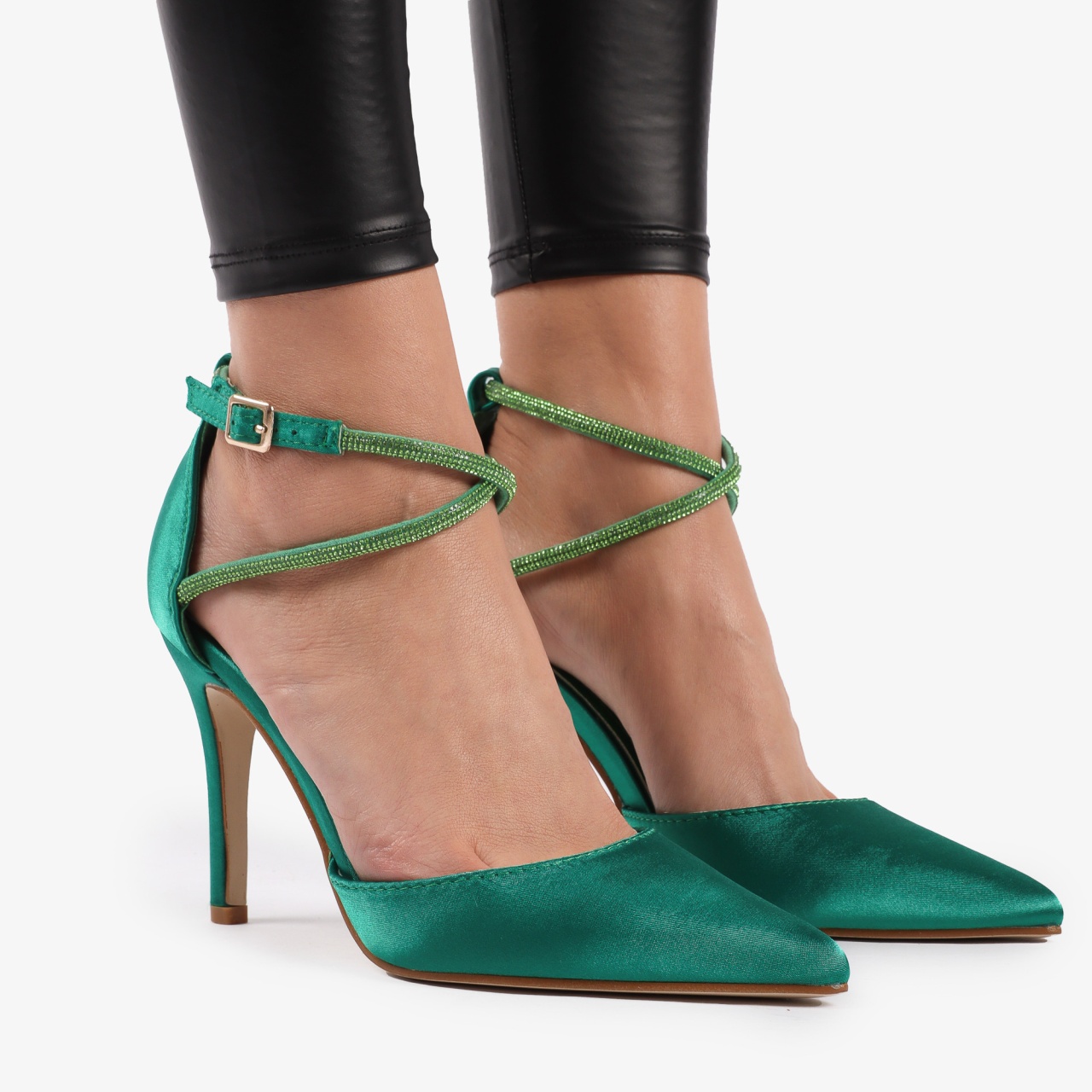 Pantofi Eleganti dama din Piele Ecologica SATIN CRL1315 VERDE