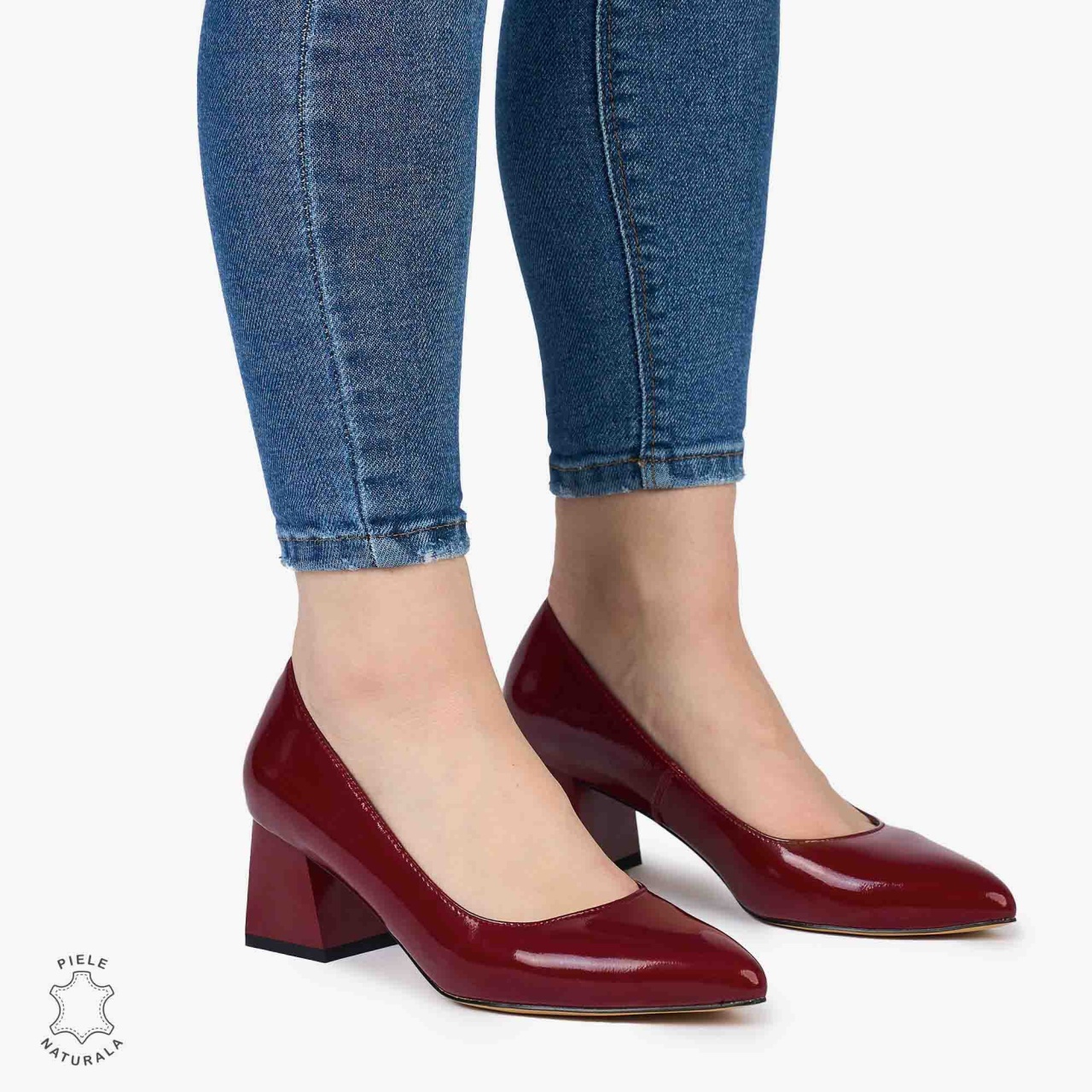 Pantofi Eleganti dama din Piele Naturala CU TOC MIC CRL0981 BURGUNDY