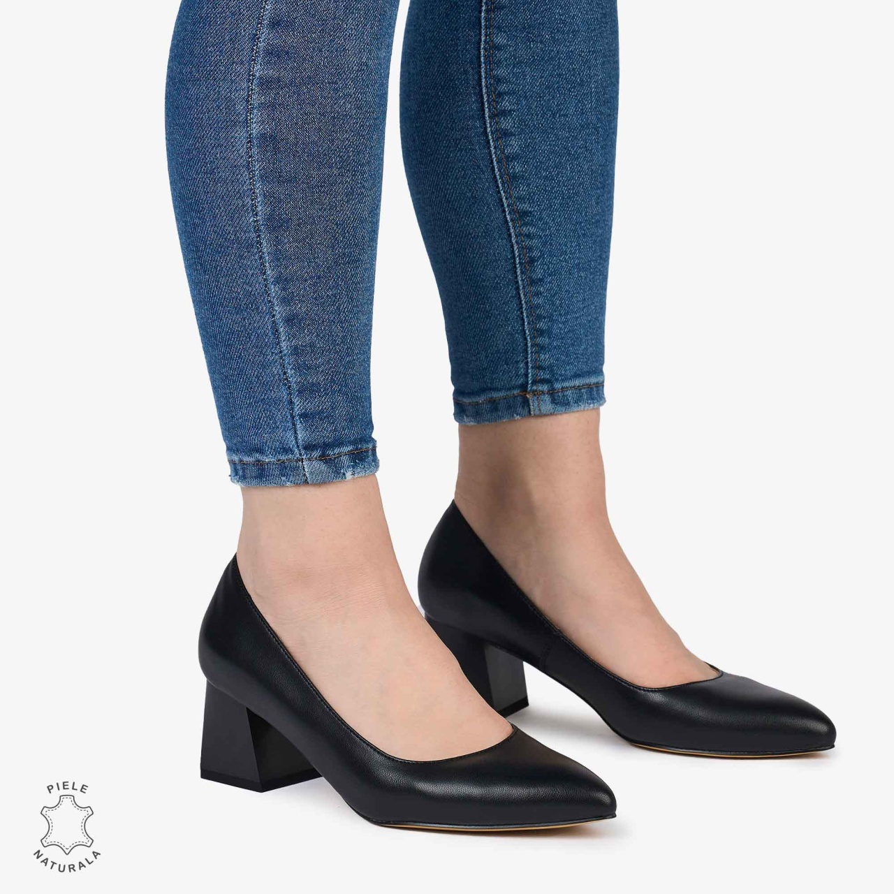 Pantofi Eleganti dama din Piele Naturala CU TOC MIC CRL0981NEGRU