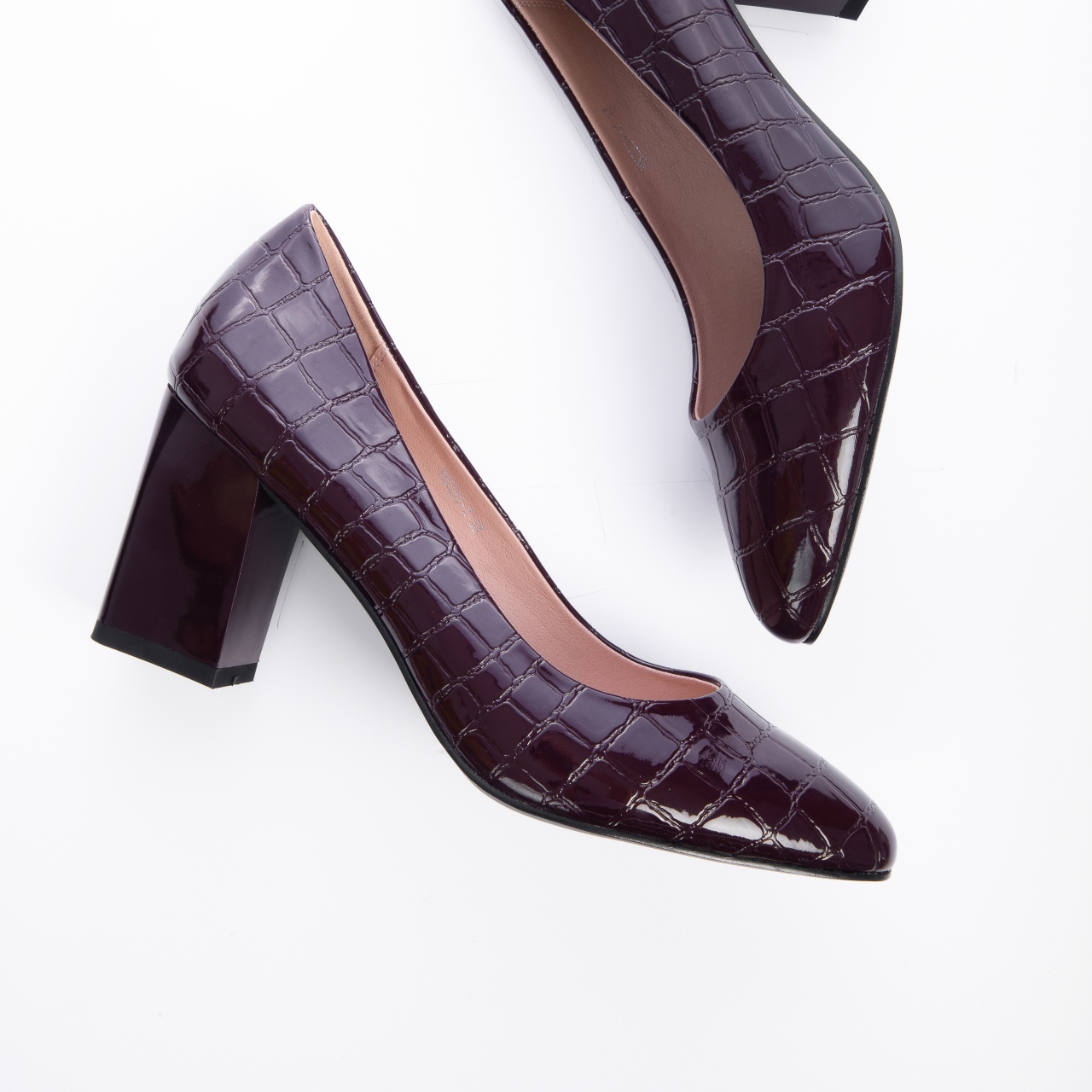 Pantofi Eleganti din Piele Ecologica cu model si toc Gros CRL0725 Bordo