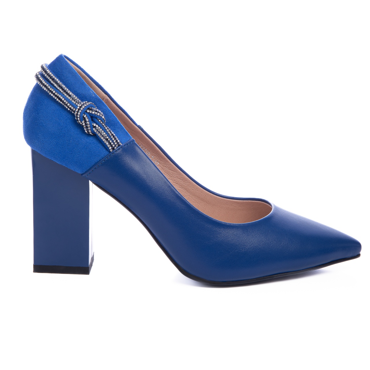 Pantofi Eleganti din Piele Ecologica cu toc Gros CRL0730 albastru
