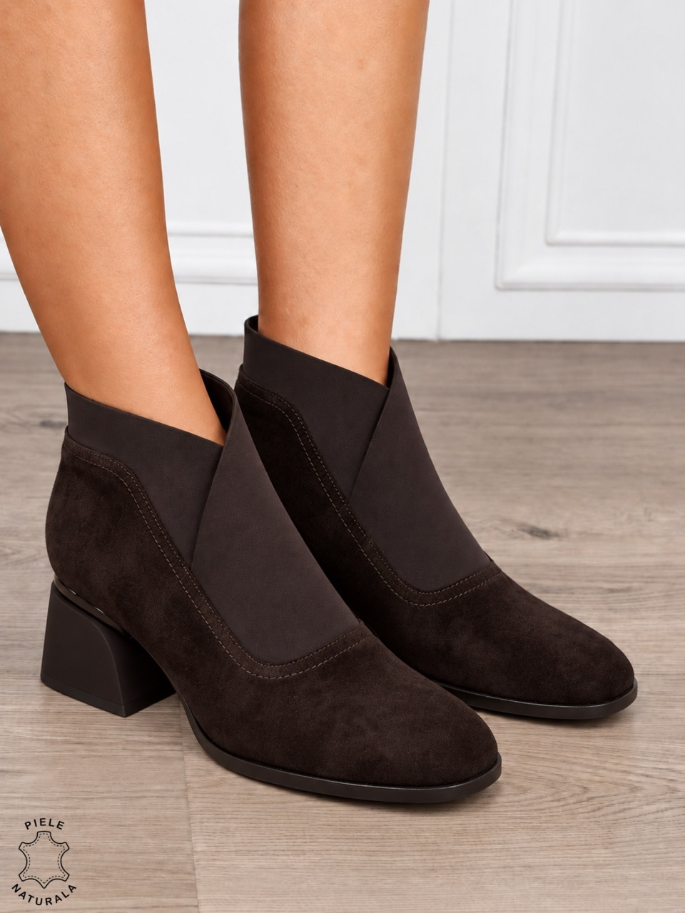 Botine DAMA din PIELE NATURALA INTOASRA CU TOC GROS MIC CRL1853 CAFENIU