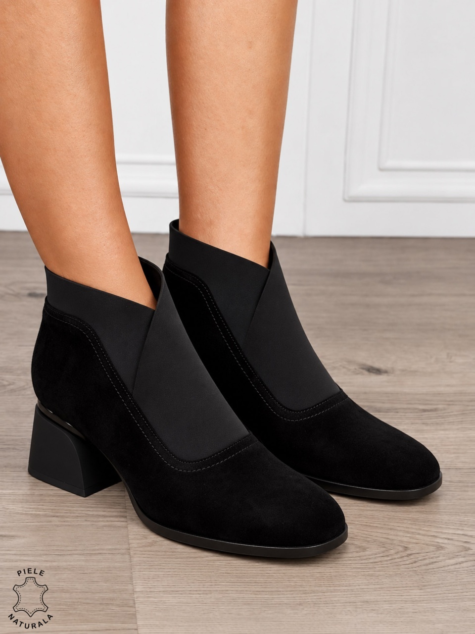 Botine DAMA din PIELE NATURALA INTOASRA CU TOC GROS MIC CRL1853 NEGRU