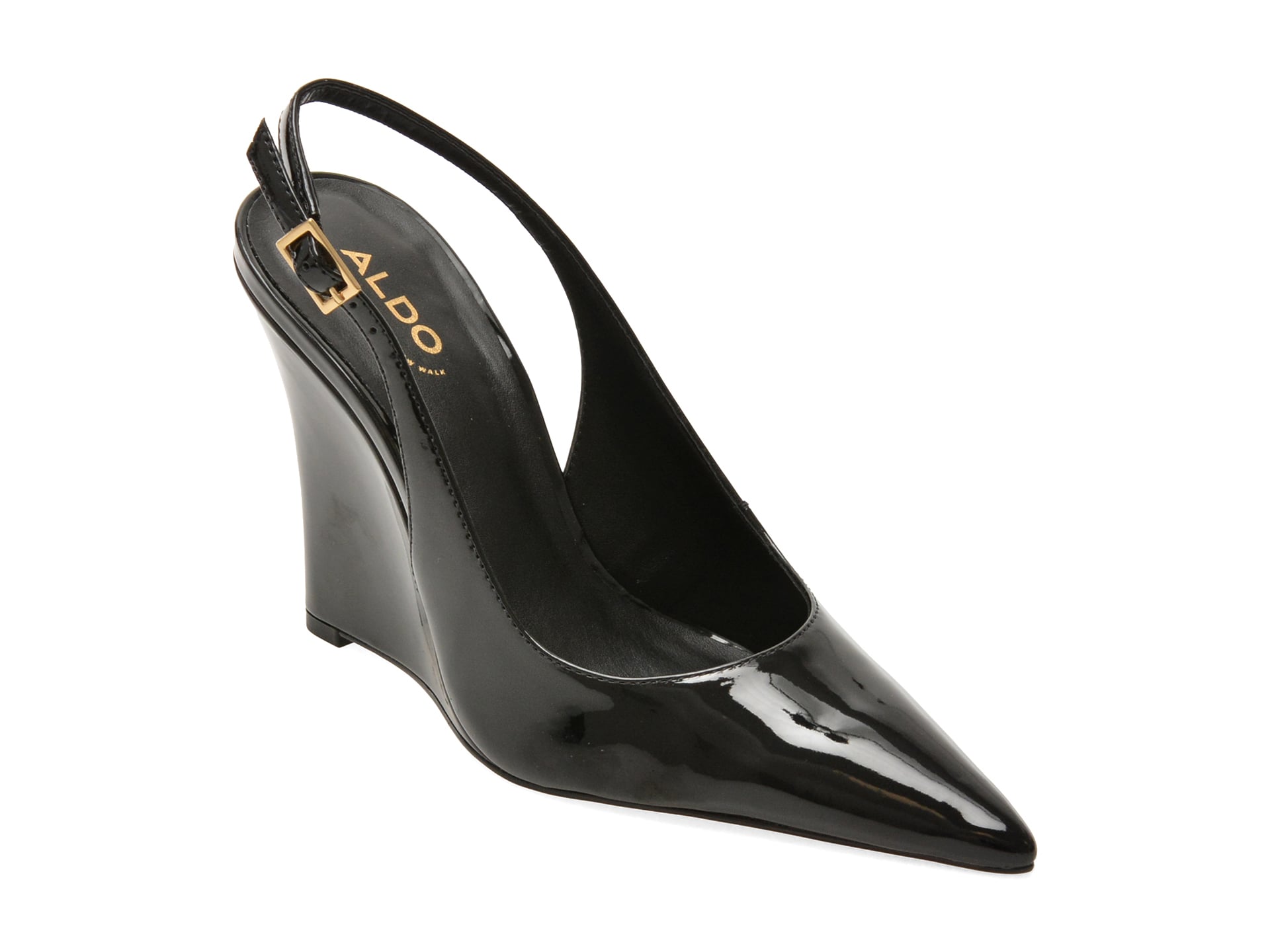 Pantofi eleganti ALDO negri, STESSY WEDGE 001, din piele ecologica lacuita