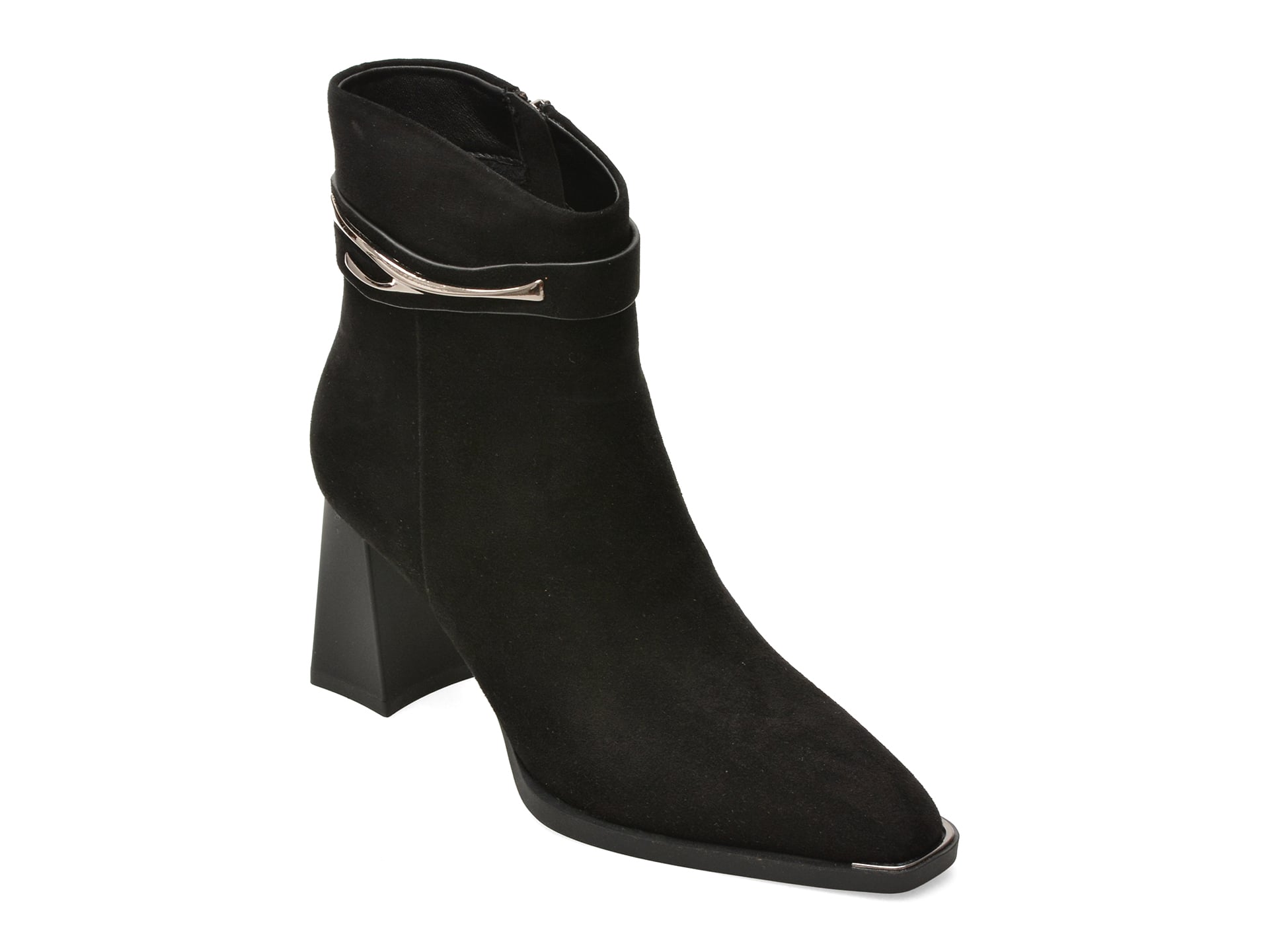 Botine elegante EPICA negre, D418, din piele intoarsa