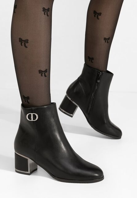 Botine cu toc gros Delmy negre