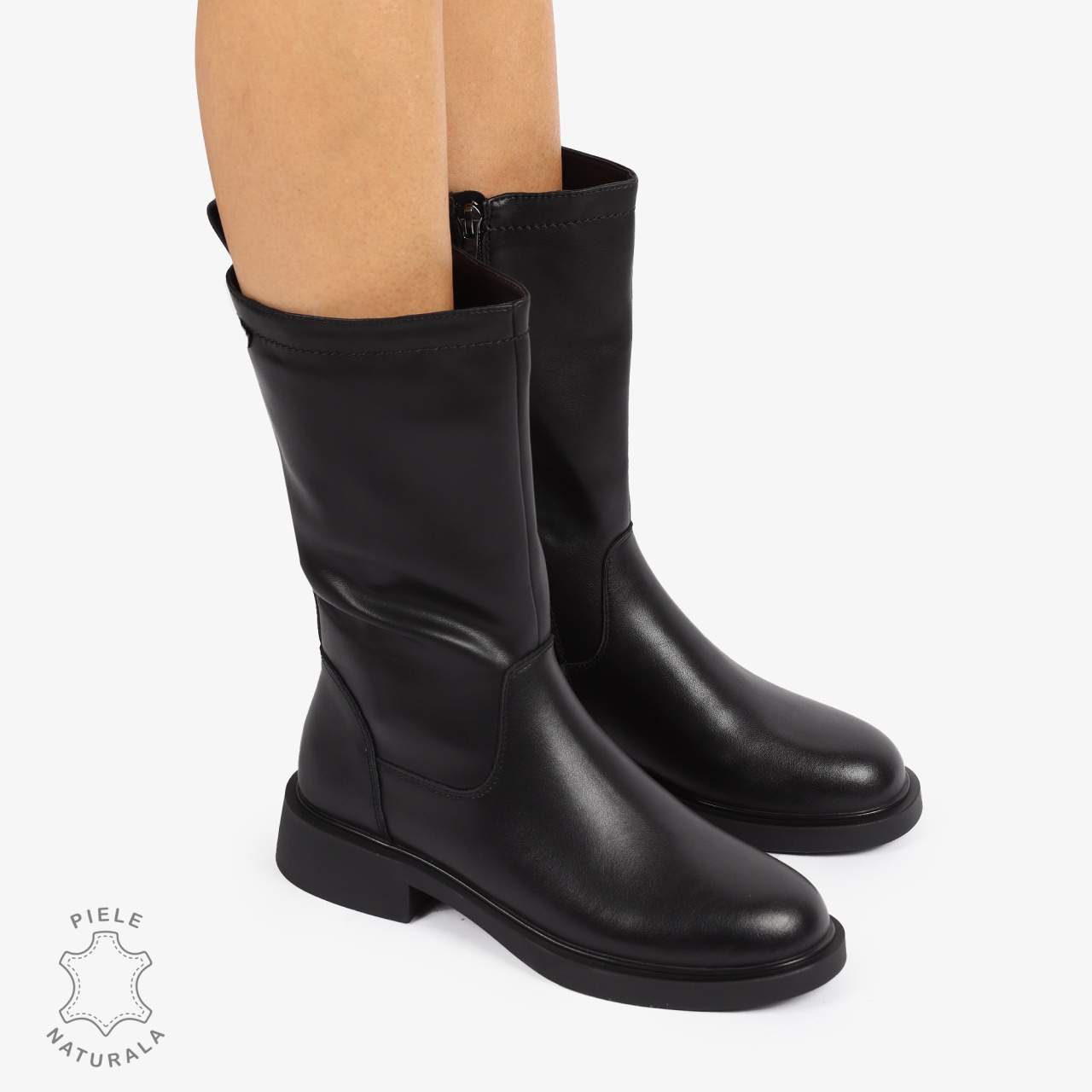 Cizme Dama din Piele Naturala Inalte cu inchidere fermoar CRL1252 NEGRU