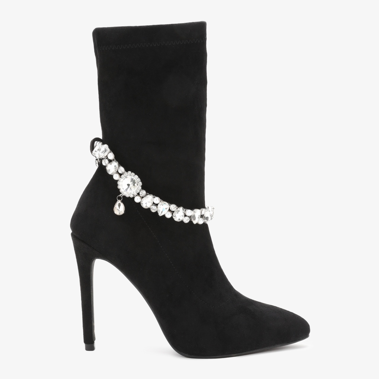 Cizme elegante de dama din piele ecologica intoarsa cu detaliu detasabil CRL0691 Negre